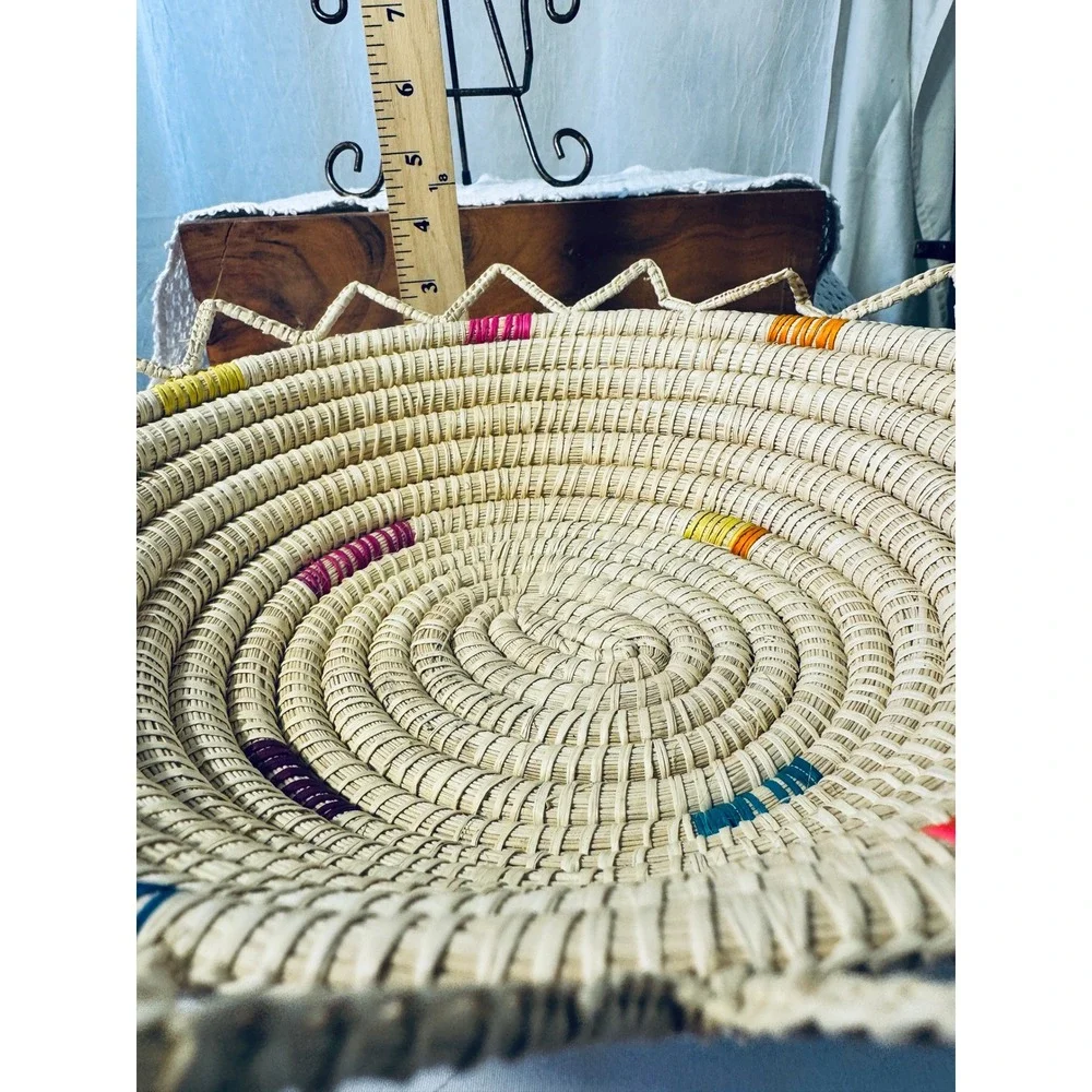 Unbranded Woven Wall Basket Medium Beige Multi Sunburst Boho Hand-Woven